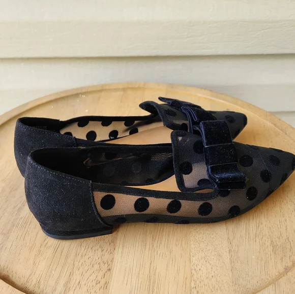 J. Crew dot mesh black flats with velvet bow - Picture 6 of 10